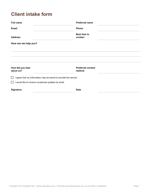 Preview of the first page of Client intake form